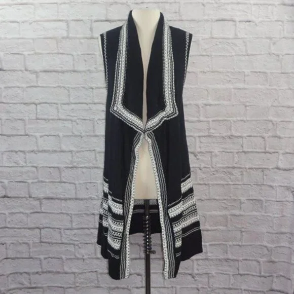 Vince Black White Duster Cardigan Sweater Vest - Picture 3 of 10